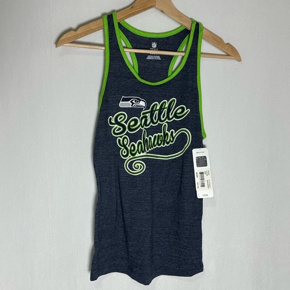 NFL Team Apparel Seattle Seahawks Racerback‎ Tank Top Gray Green K-F7C45 N Large
